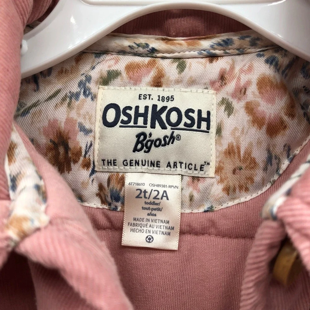 OshKosh B'gosh Corduroy Quilted Jacket Girls 2T Pink Ruffle Collar Button Coat